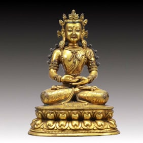 A Solemn Gilt Bronze Statue of Avalokitesvara