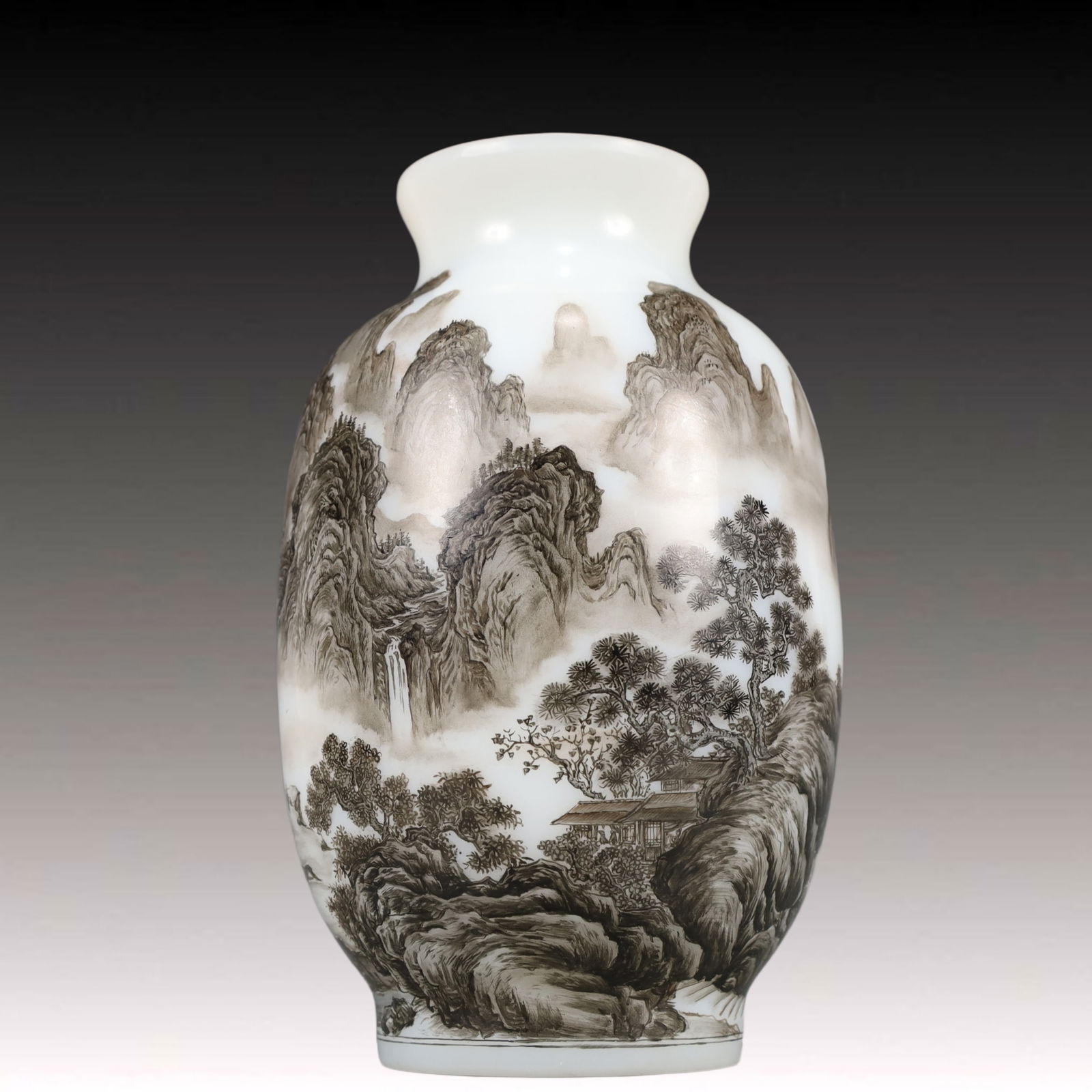 A Precious Coloured glaze Ink Color Landscape Pattern Vase: A Precious Coloured glaze Ink Color Landscape Pattern Vase,Qing Dynasty, China,With Poem,Qianlong Four-character Mark,Size:12cmx21cm Weight:1050g 