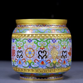 An Exquisite Cloisonne Lotus and Eight Treasures Pattern Jar