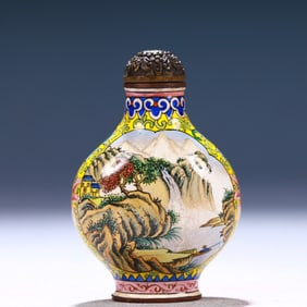 An Exquisite Painted Enamel Landscape and Figure Pattern Snuff Bottle