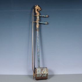 A Huge Cloisonne Hollow Auspicious Cloud and Dragon Pattern Dragon-head Erhu