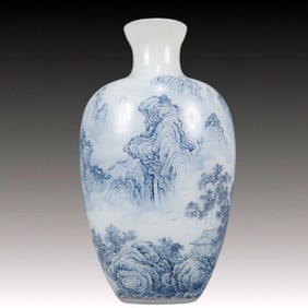 A Precious Coloured glaze Blue Glazed Landscape Pattern Vase