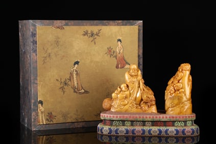 A Set of Fine Tianhuang Stone Ganoderma lucidum and Arhat Pattern Seals