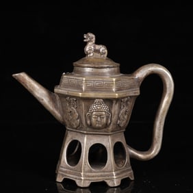 An Exquisite Silver Dragon Pattern Ewer,with Statue of Sakyamuni Head