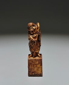 An Exquisite Gilt Bronze Bodhidharma Pattern Seal