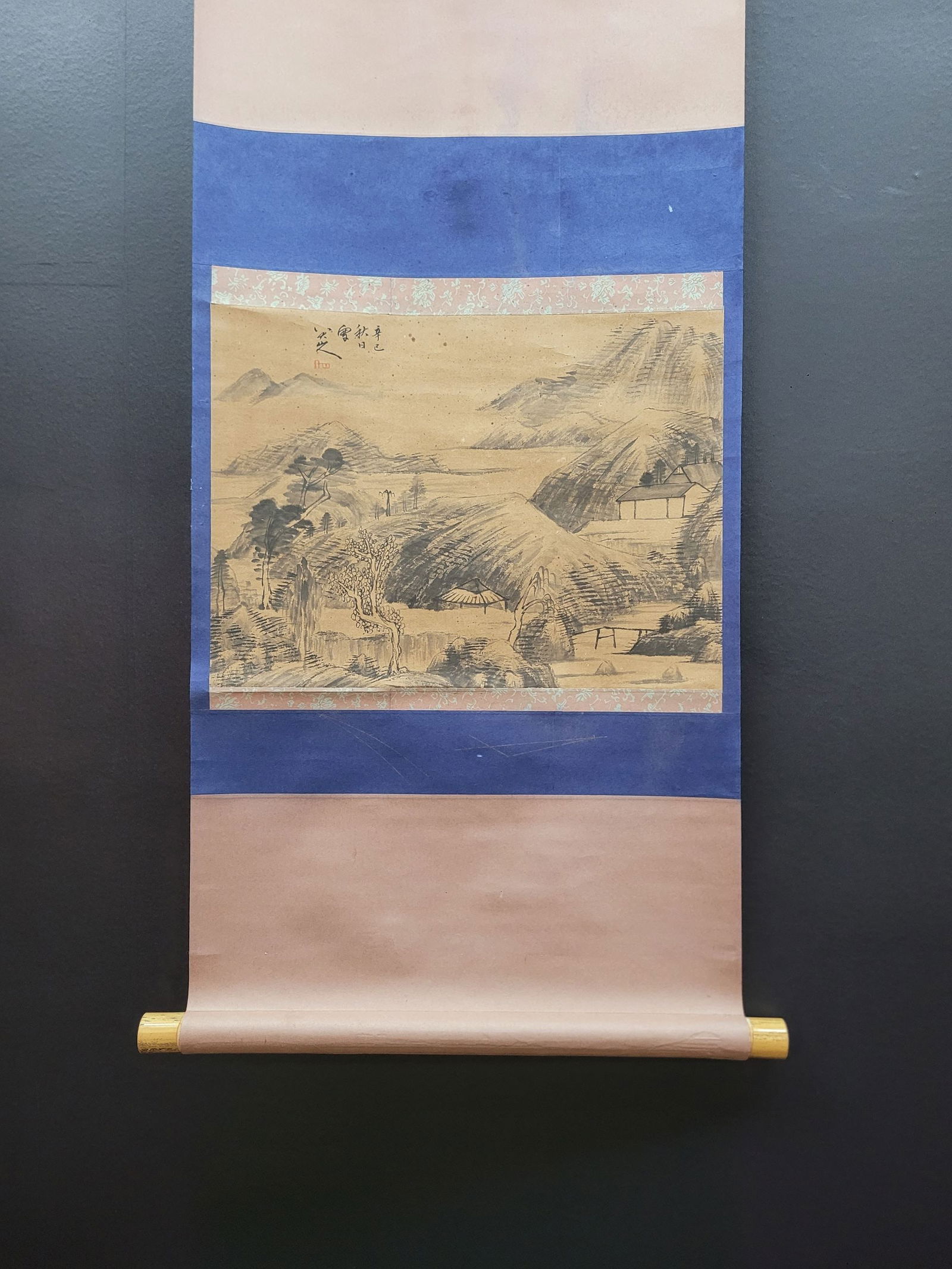 A Chinese Vertical Scroll Ink Painting of Landscape on Paper,Bada Shanren: A Chinese Vertical Scroll Ink Painting of Landscape on Paper,Bada Shanren,Size:(Without frame)16.1inx12in 一幅中国水墨山水画立轴,Ð