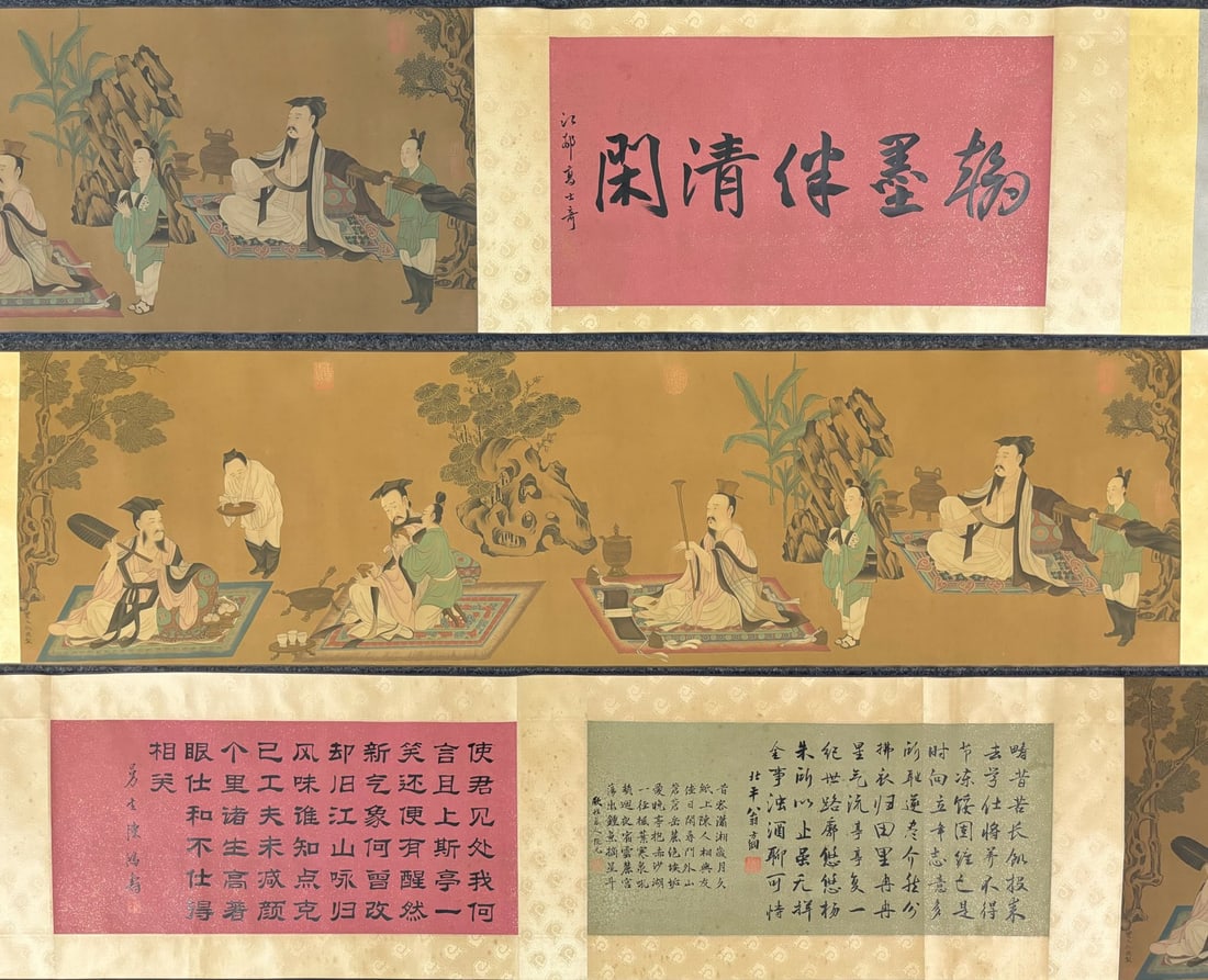 A Chinese Hand Scroll Ink Painting of Character and Story on Silk,Chou Ying (1 of 10)
