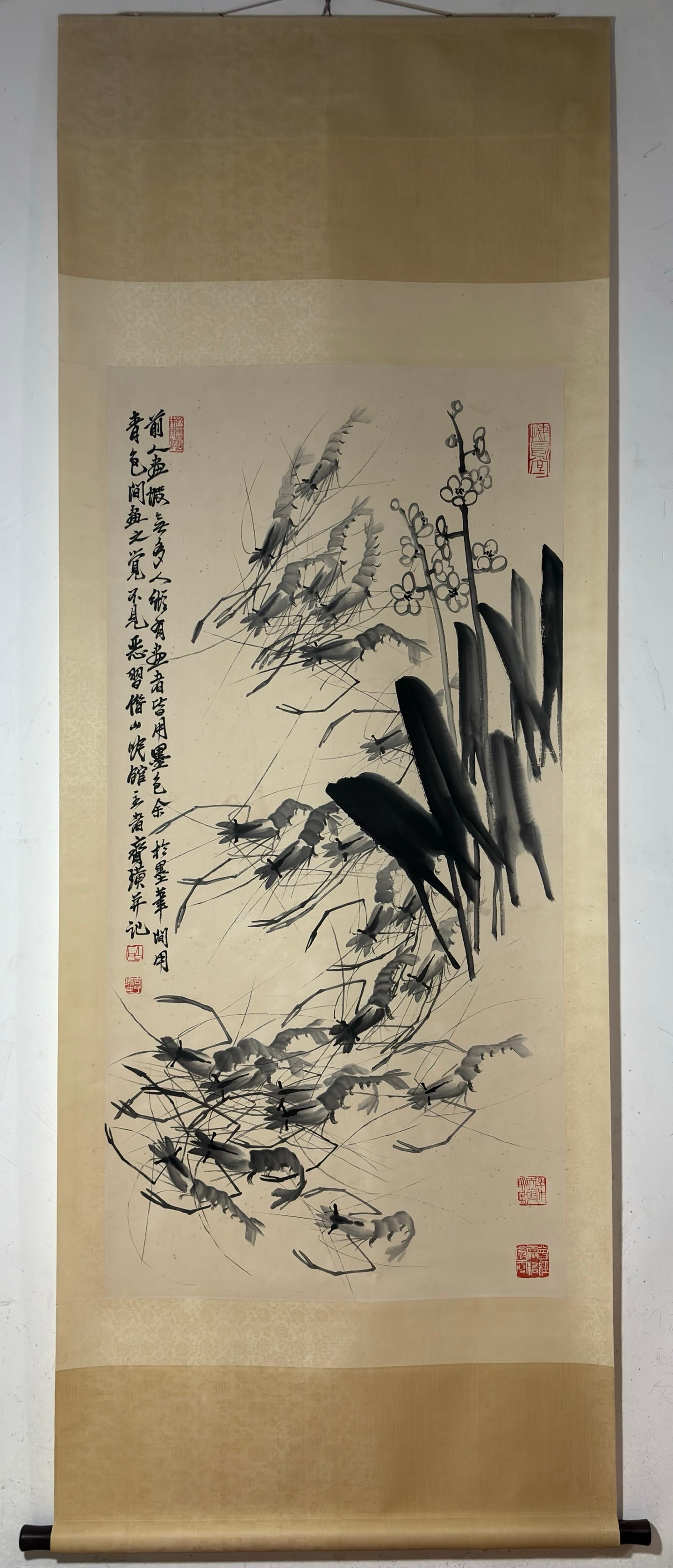 A Chinese Vertical Scroll Ink Painting of Shrimp on Paper,Qi Baishi (1 of 9)