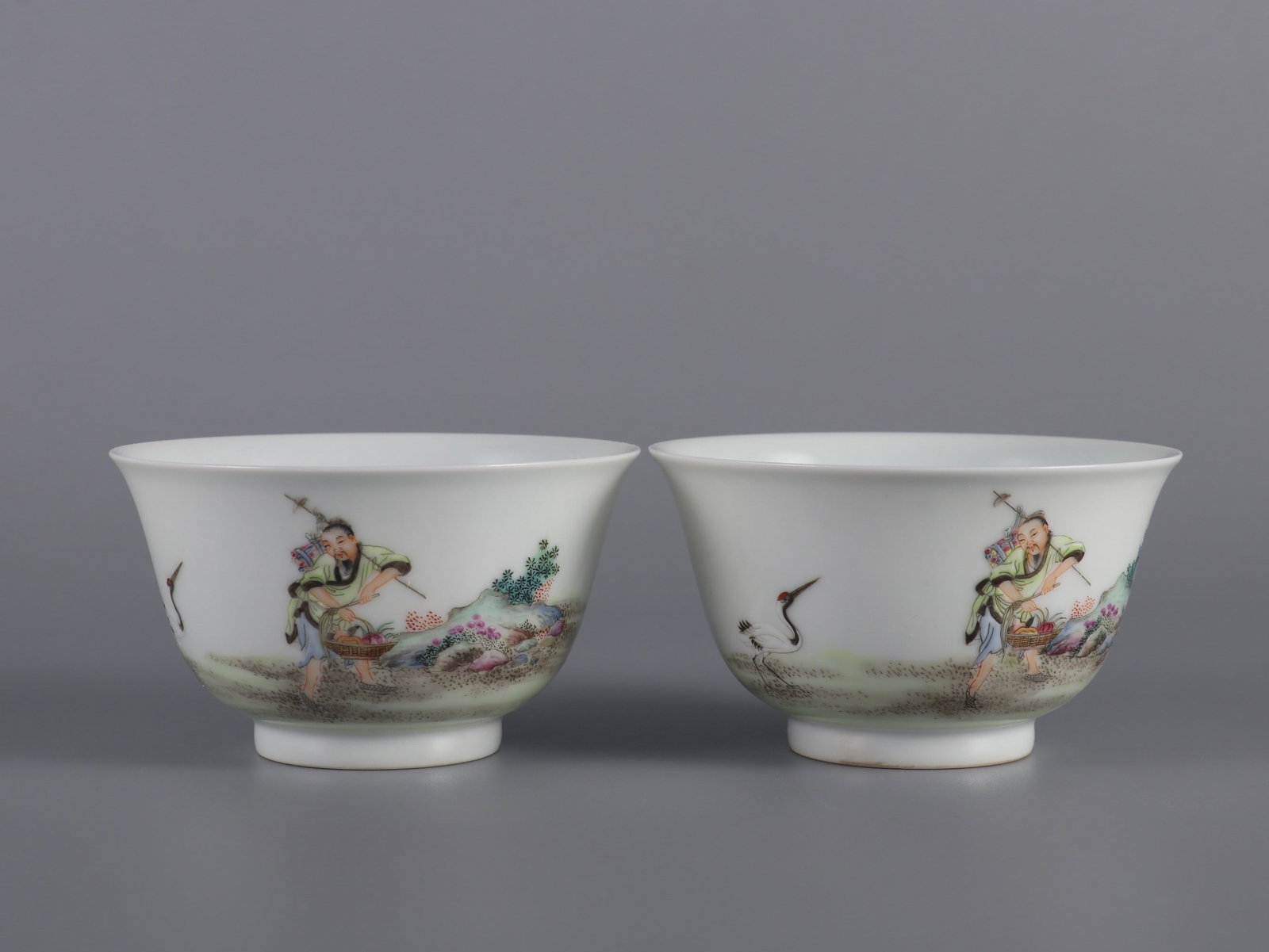 A Pair of Exquisite Famille-Rose Character and Story Pattern Cups: A Pair of Exquisite Famille-Rose Character and Story Pattern Cups,Qing Dynasty, China,Yongzheng Six-character Mark,Size:4.8cmx8.2cm 