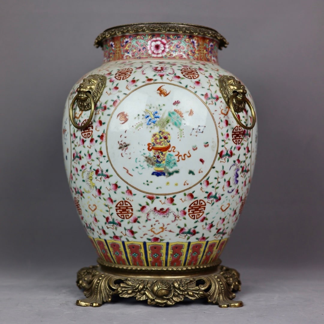 A Huge Famille-Rose Inlaid Bronze Eight Treasures,Bats and Peach Pattern Jar (1 of 9)