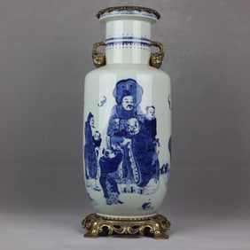A Huge Blue and White Inlaid Bronze Figure Pattern Pomegranate-Ears Vase
