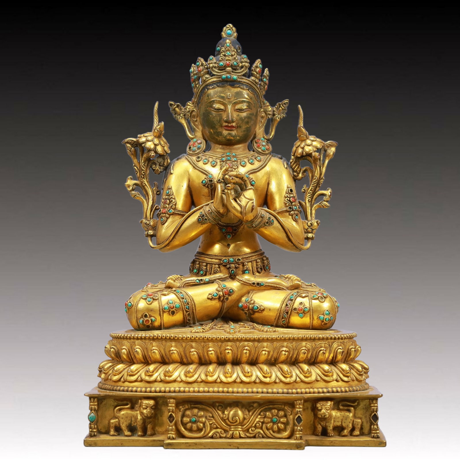 A Solemn Gilt Bronze Inlaid Gems Statue of Bodhisattva (1 of 9)