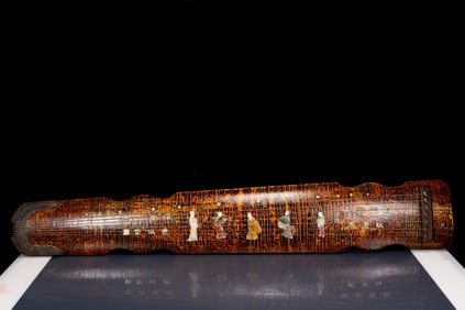 A Huge Wooden Lacquer Figure Pattern Qin,with poem