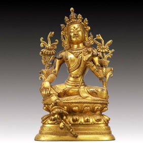 A Solemn Gilt Bronze Statue of Tara