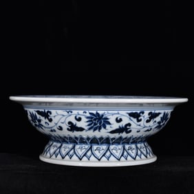 An Exquisite Blue and White Lotus and Dragon Pattern Plate