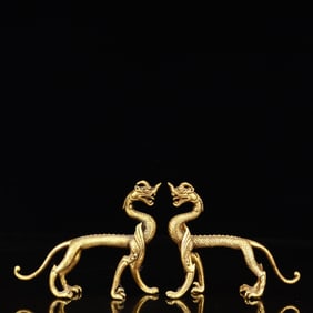 A Pair of Exquisite Gilt Bronze Dragon Ornaments