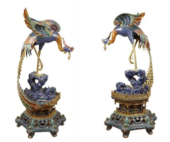 A Pair of Huge Cloisonne Phoenix Ornament,With Base