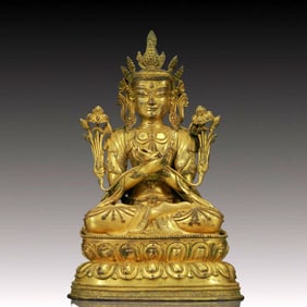 A Solemn Gilt Bronze Statue of Avalokitesvara