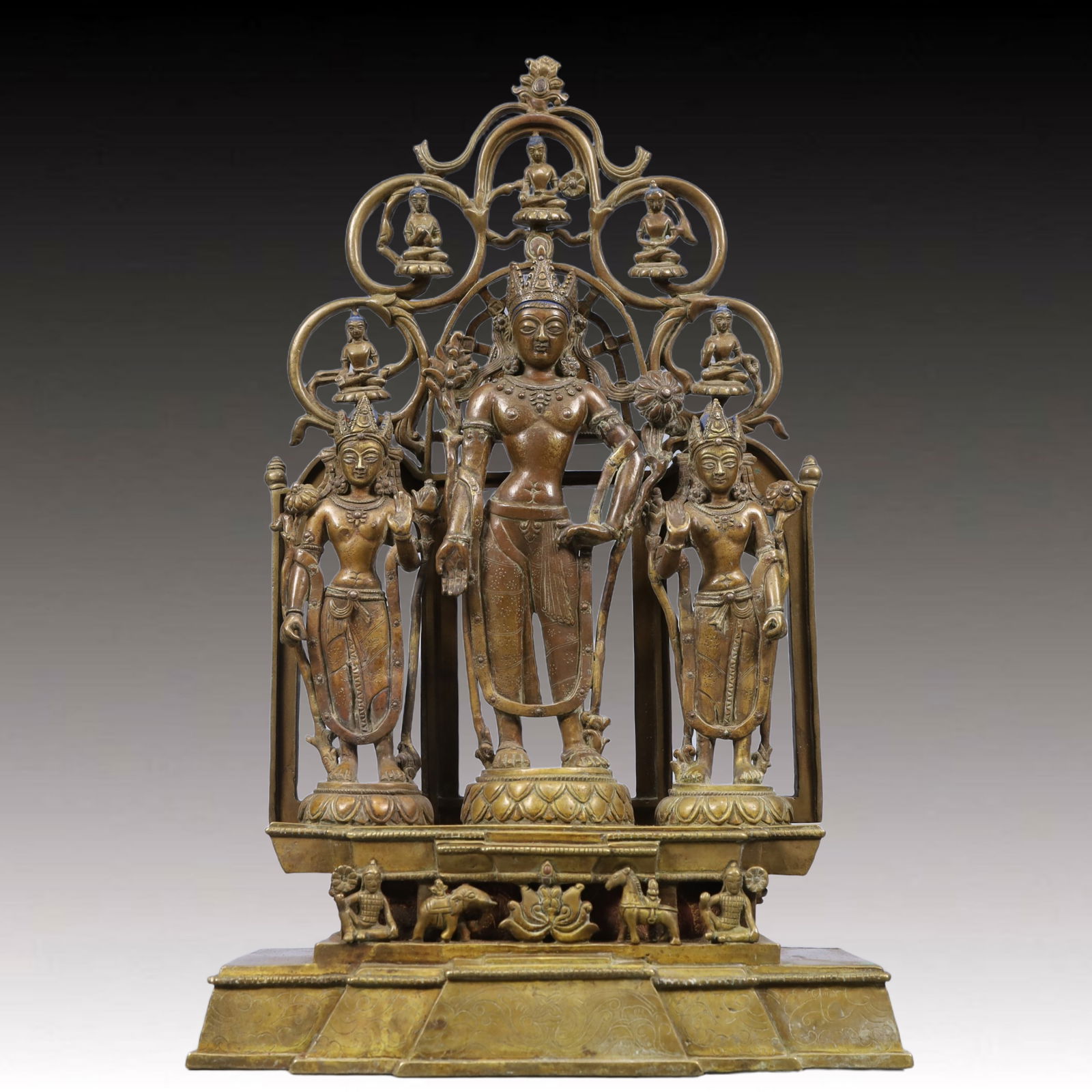 A Solemn Gilt Bronze Statue of Avalokitesvara, With Inscription (1 of 9)