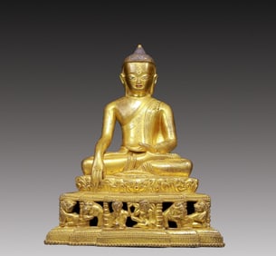 A Solemn Gilt Bronze Statue of Sakyamuni