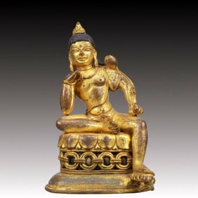 A Solemn Gilt Bronze Statue of Tara