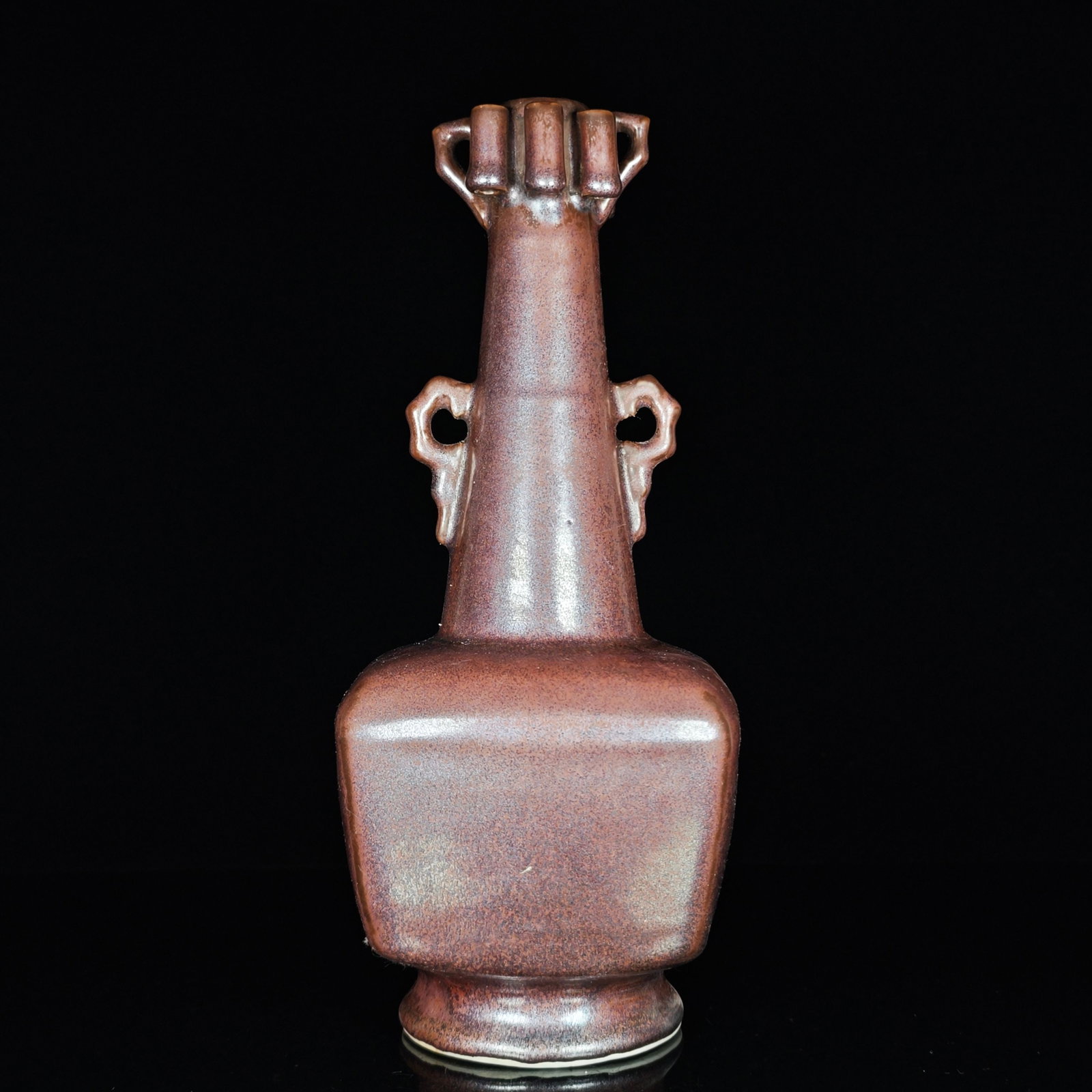 A Rare Purplish Gold Glazed Double-Ears Vase: A Rare Purplish Gold Glazed Double-Ears Vase,Ming Dynasty, China,Zhengde Six-character Mark,Size:11.8inx4.9in 