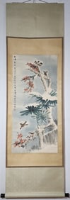 A Chinese Vertical Scroll Ink Painting of Flower and Bird on Paper,Ren Bonian