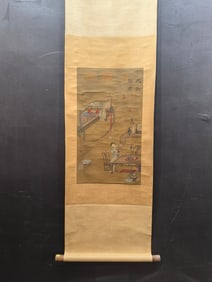 A Chinese Vertical Scroll Ink Painting of Woman on Silk,Chou Ying