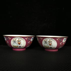 An Exquisite Ruby Red-Glazed Enamel Painted Gold Lotus and Bogu Pattern Bowl