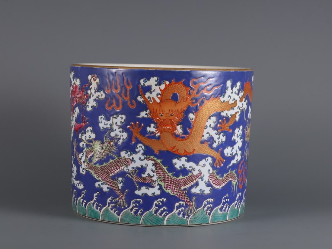 An Exquisite Blue Ground Famille-Rose Painted Gold Seawater,Auspicious Cloud and Dragon PatternĻ (1 of 9)