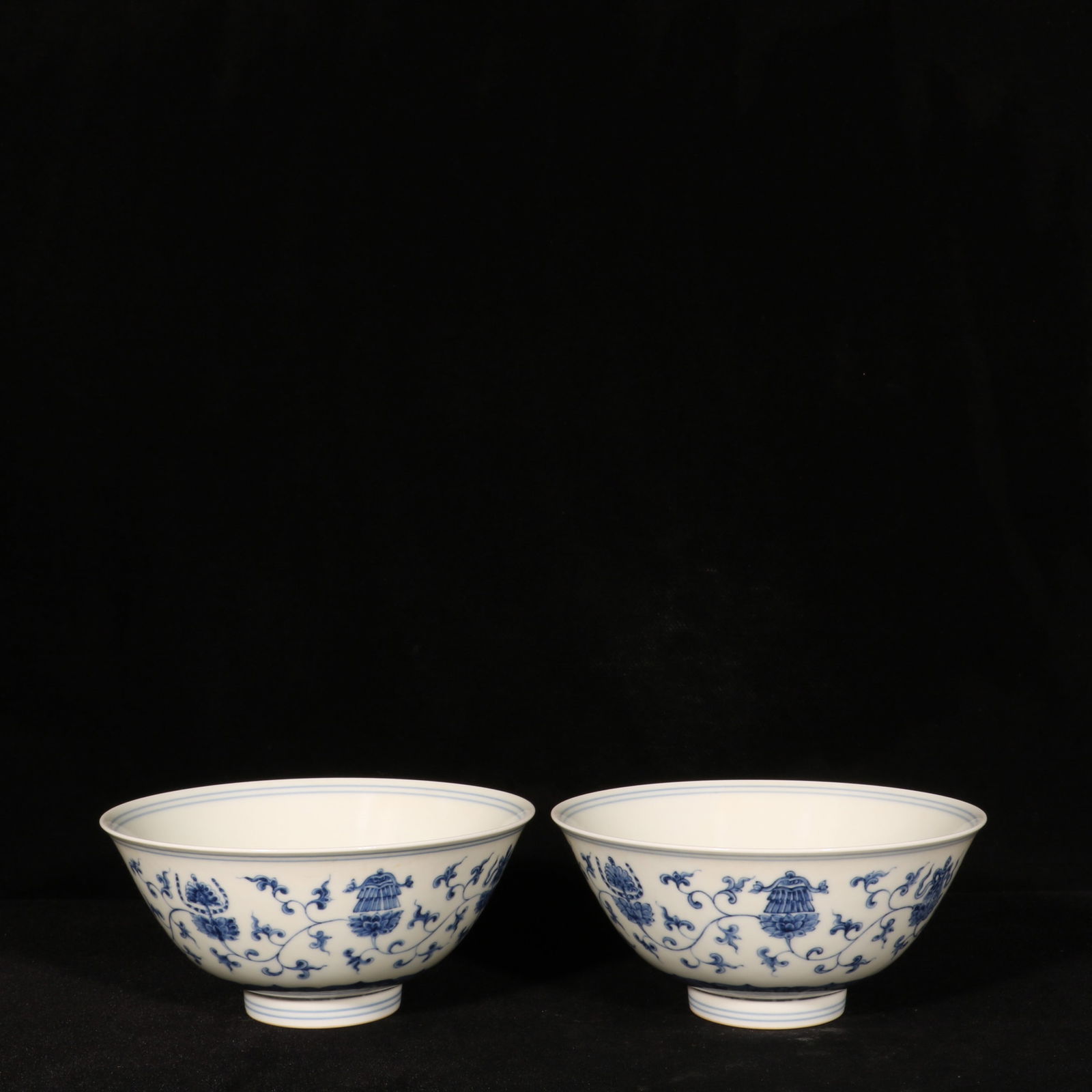 A Pair of Exquisite Blue and White Lotus and Eight Treasures Pattern Bowls (1 of 9)