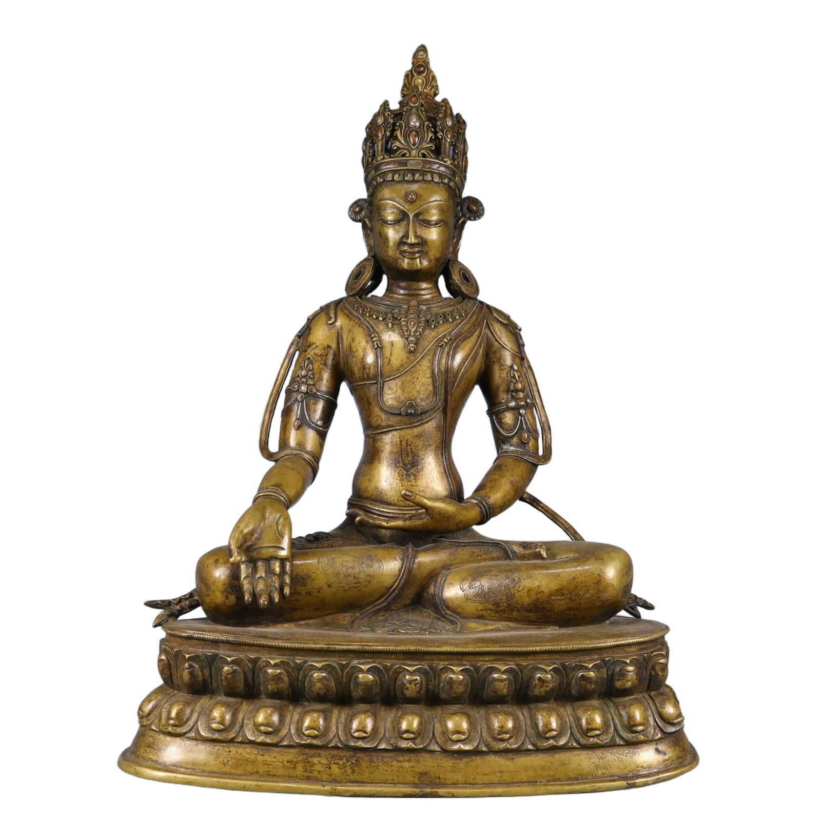 A Solemn Bronze Inlaid Gold and Silver Statue of Tara,Inlaid Gems (1 of 15)