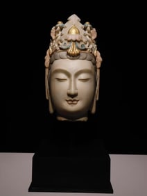 A Solemn Marble Painted Color Avalokitesvara-Head Ornament