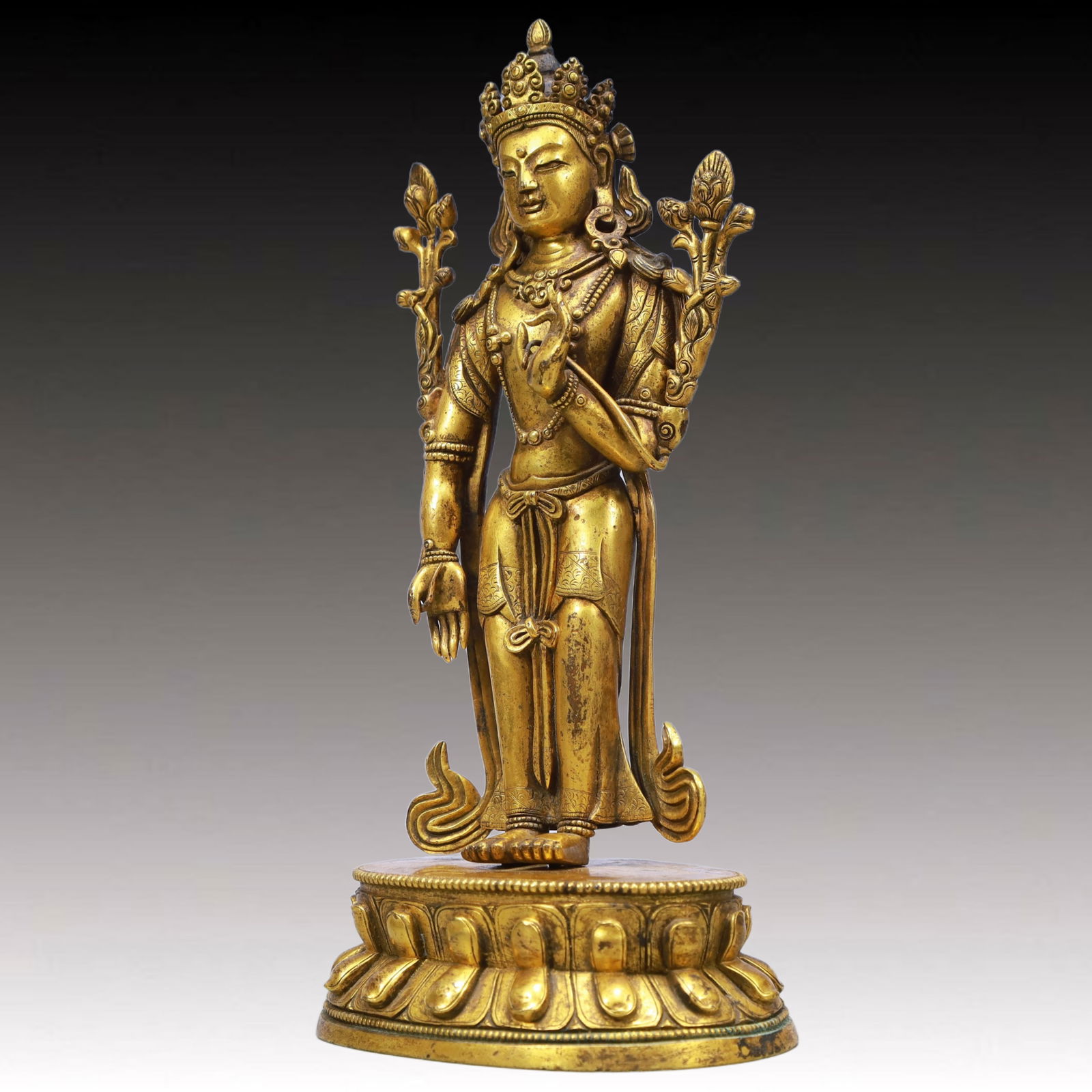 A Solemn Gilt Bronze Statue of Avalokitesvara (1 of 4)