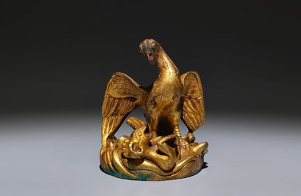An Exquisite Gilt Bronze Phoenix Goat Ornament
