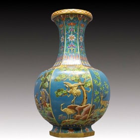 A Huge Cloisonne Figure,Deer and Crane Pattern Vase,