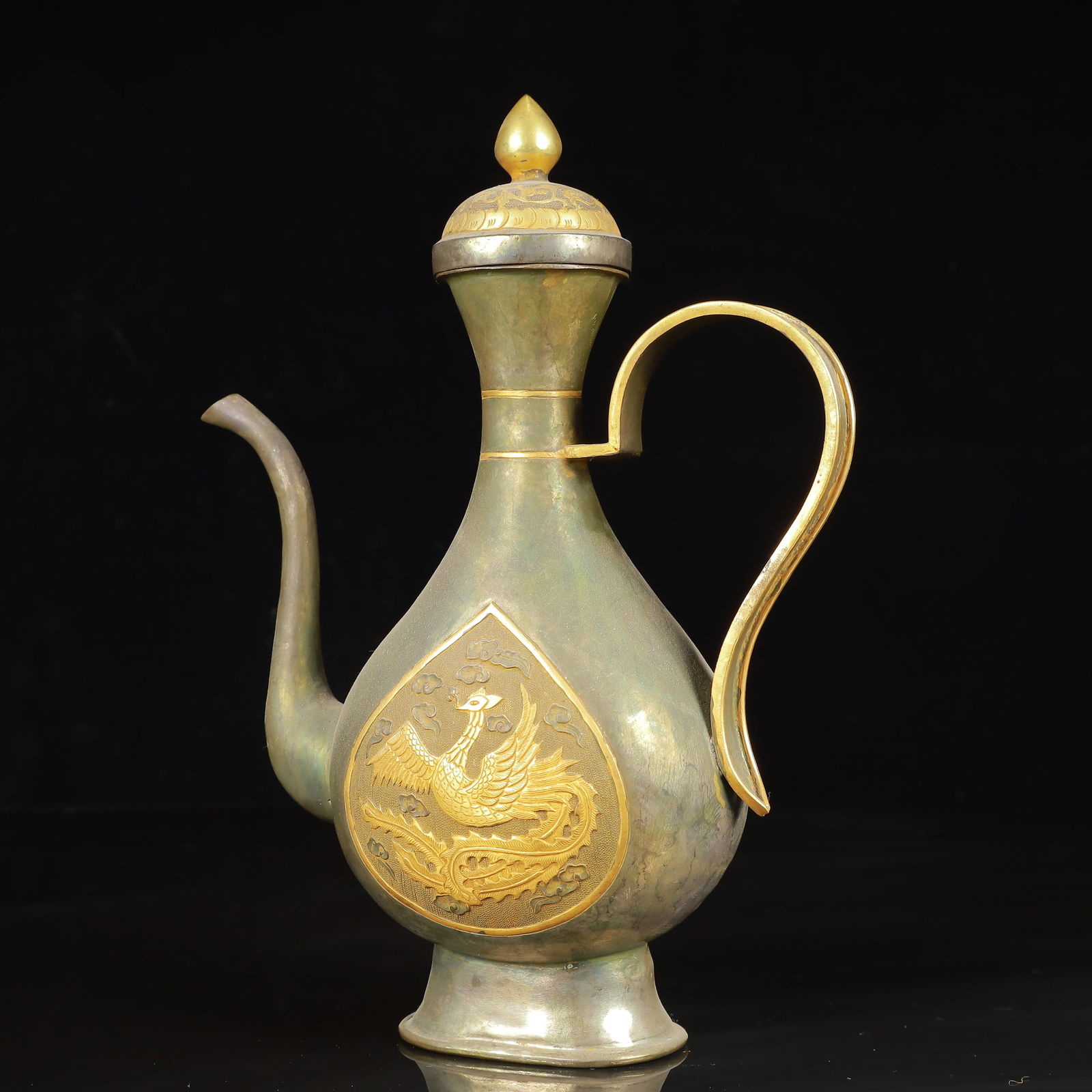 An Exquisite Gilt Silver Phoenix Pattern Ewer - 12