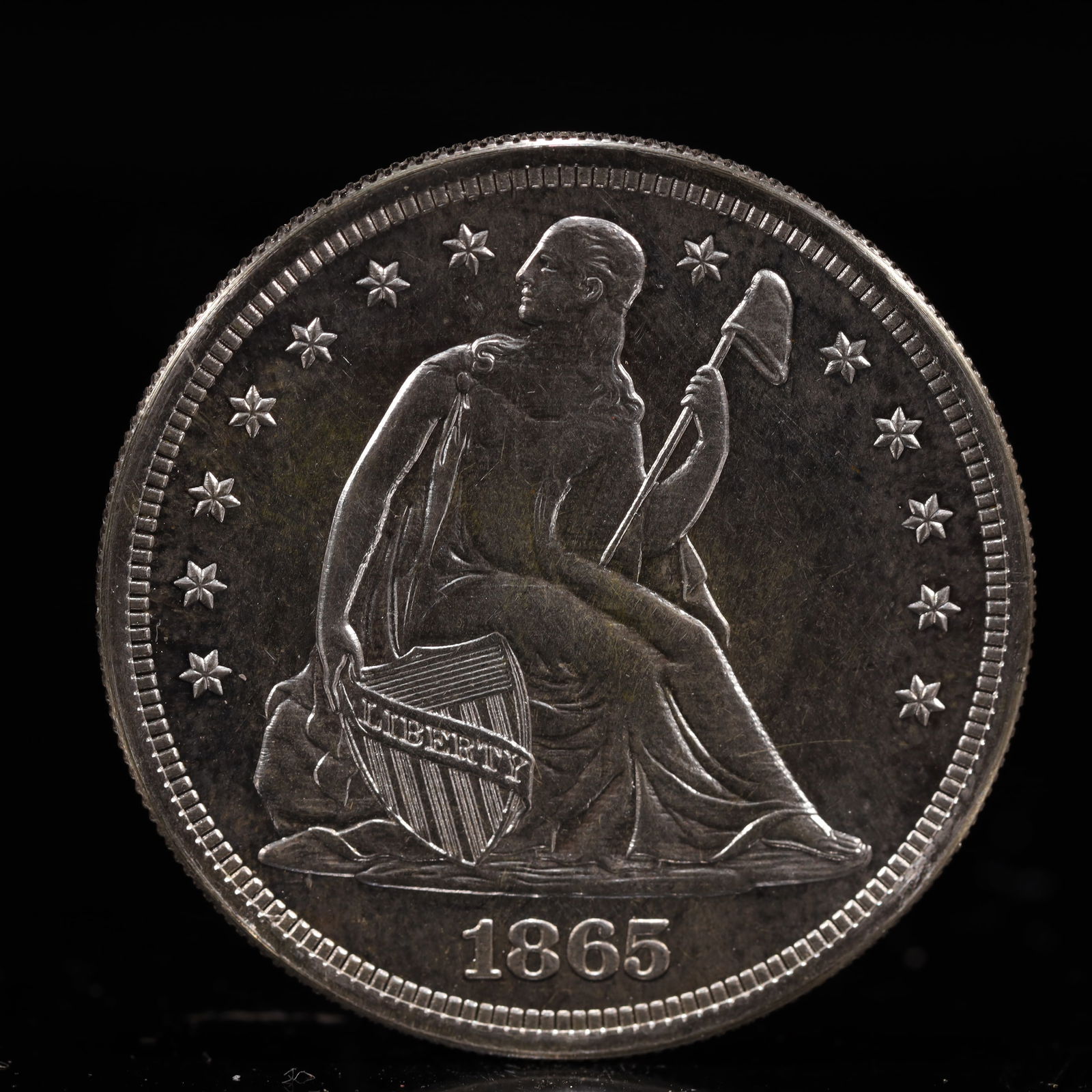 USA One Dollar 1865 Coin: American coin. IN GOD WE TRUST / LIBERTY / 1865 / UNITED STATES OF AMERICA / ONE DOL. Weight:26.9g.