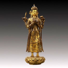 A Solemn Gilt Bronze Statue of Manjusri