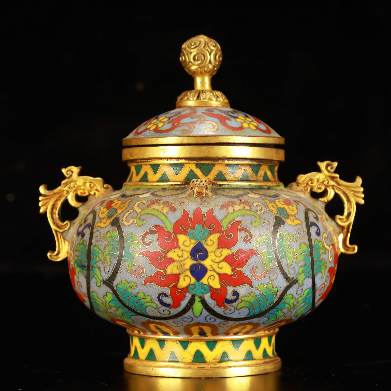 An Exquisite Cloisonne Lotus Pattern Double-Ears Jar with Cover (1 of 8)