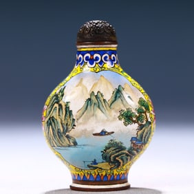 An Exquisite Painted Enamel Landscape and Figure Pattern Snuff Bottle