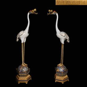 A Pair of Huge Cloisonne Crane Ornaments