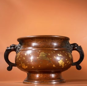 An Exquisite Bronze Sprinkled-Gold Beast-Ears Censer