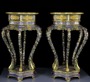 A Pair of Huge Cloisonne Auspicious Cloud and Crane Pattern Stools