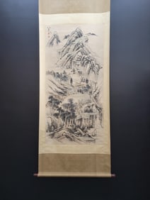 A Chinese Vertical Scroll Ink Painting of Landscape on Paper,Bada Shanren