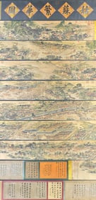 A Chinese Hand Scroll Ink Painting of Landscape and Figure on Silk,Xu Yang