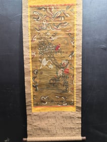 A Chinese Vertical Scroll Ink Painting of Flower and Bird on Silk,Xu Xi