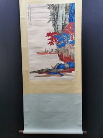 A Chinese Vertical Scroll Ink Painting of Landscape and Figure on Paper,Xie Zhiliu