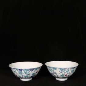 A Pair of Exquisite Doucai Bamboo Pattern Bowls
