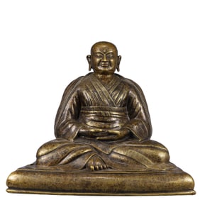 A Solemn Bronze Inlaid Silver Statue of Guru,With Inscription